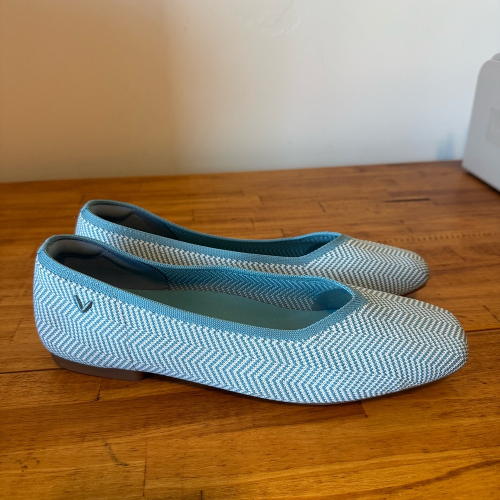Vivaia Margot 2.0 V-Cut Washable Square Toe Flats Blue Stripe Knit Size 41 - Picture 2 of 7